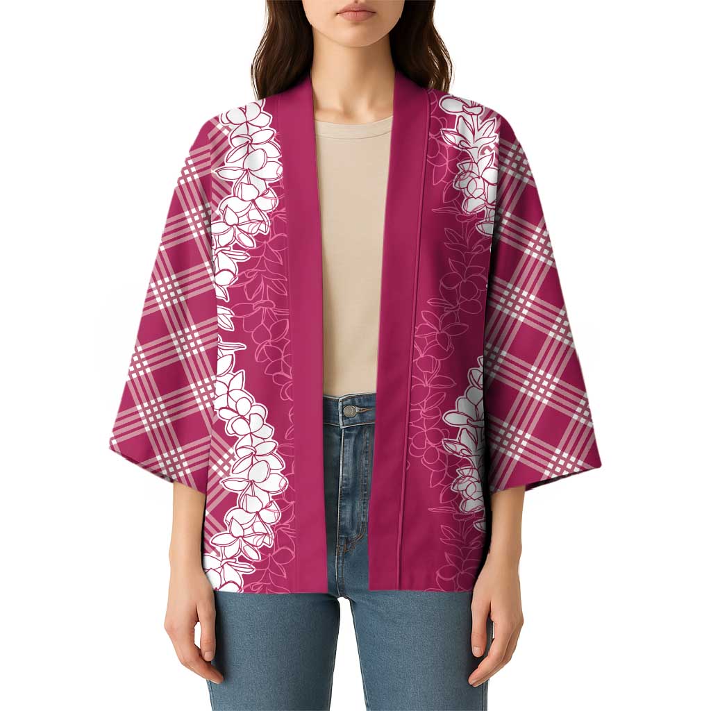 Hawaii Aloha Plumeria Lei Fuschia Palaka Kimono - Polynesian Pride
