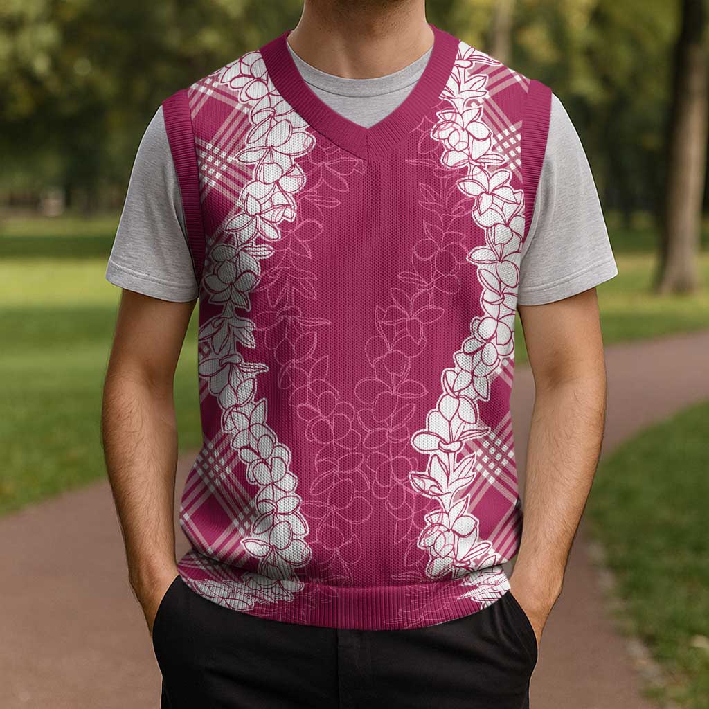 Hawaii Aloha Plumeria Lei Fuschia Palaka Christmas Knitted V-Neck Vest LT7 - Polynesian Pride
