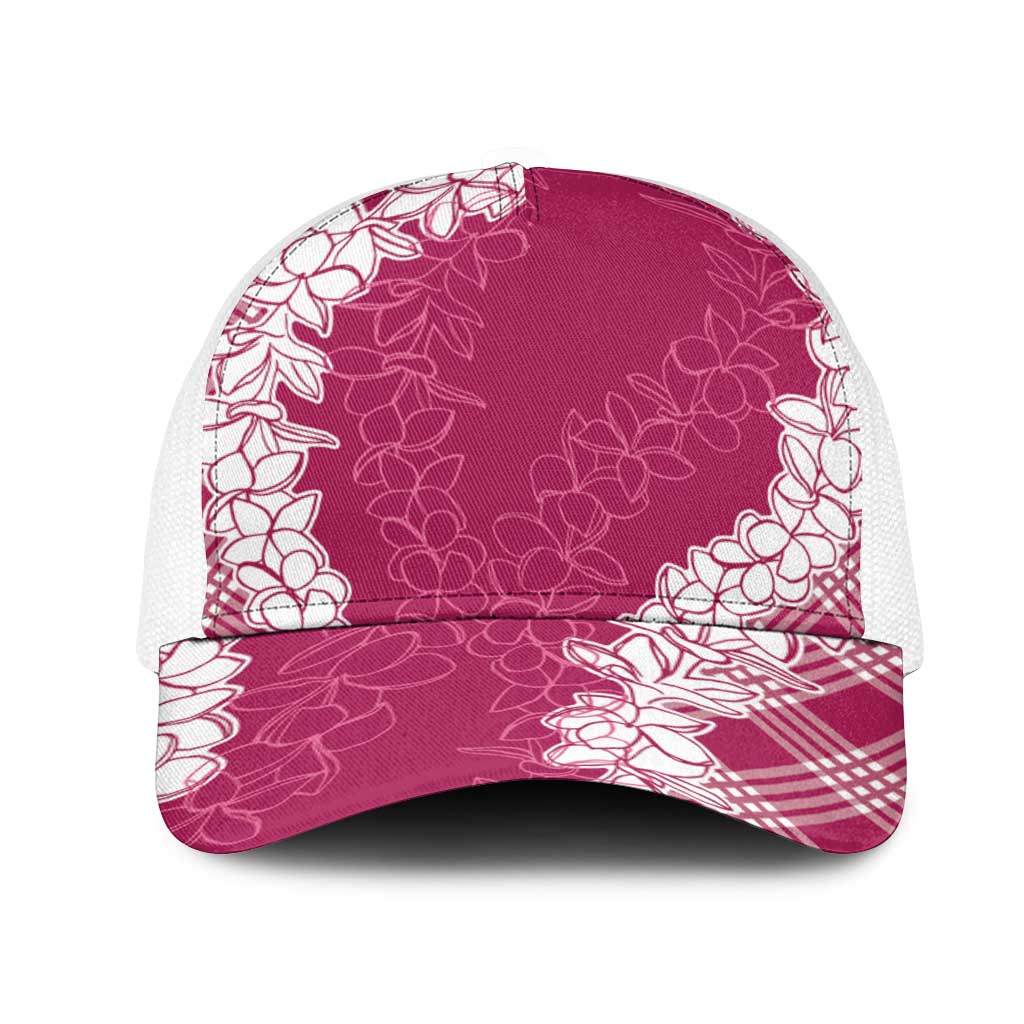 Hawaii Aloha Plumeria Lei Fuschia Palaka Mesh Trucker Cap - Polynesian Pride