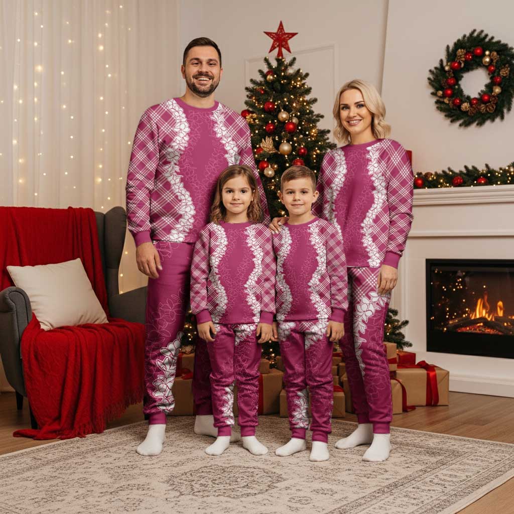 Hawaii Aloha Plumeria Lei Fuschia Palaka Christmas Pajama Set - Polynesian Pride