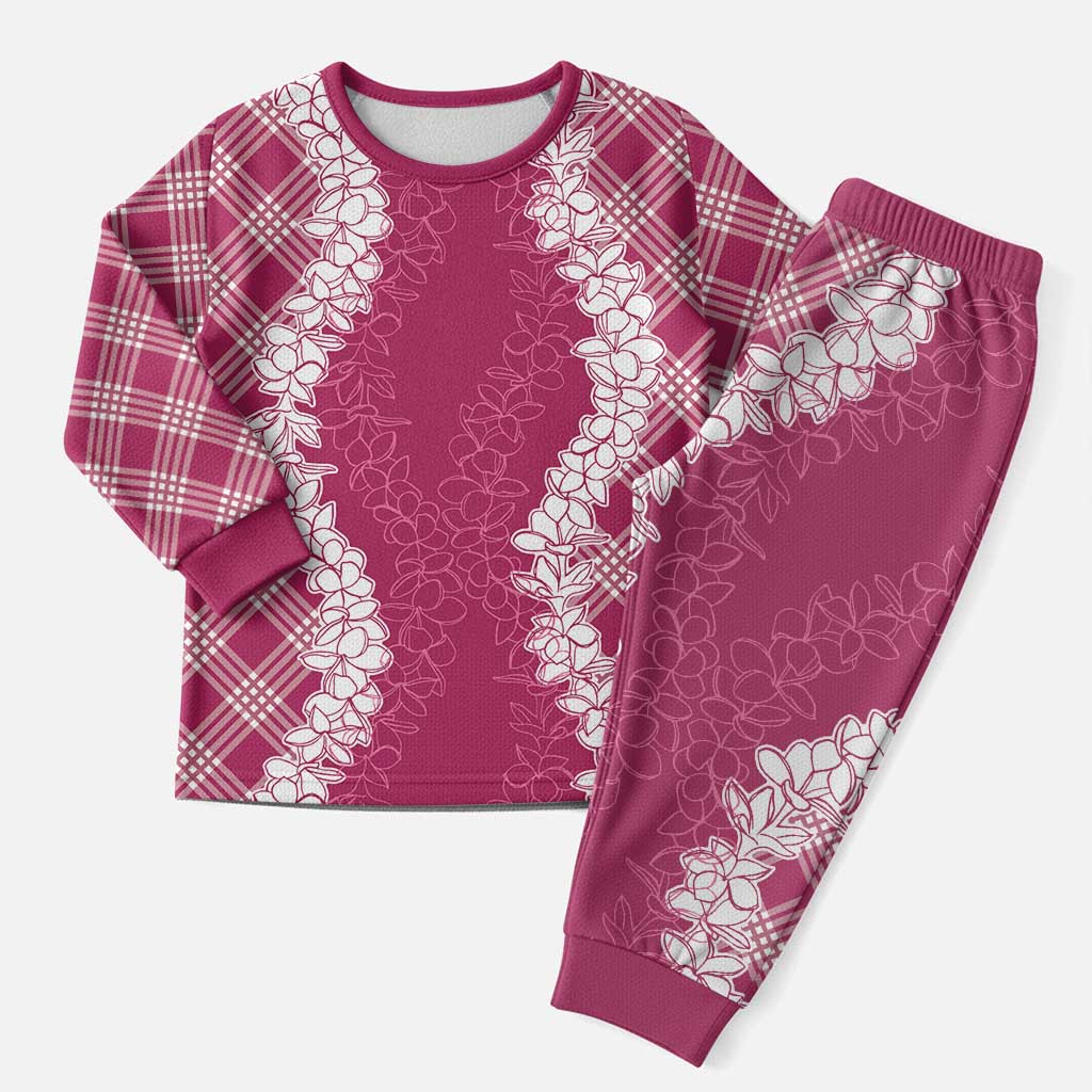 Hawaii Aloha Plumeria Lei Fuschia Palaka Christmas Pajama Set - Polynesian Pride
