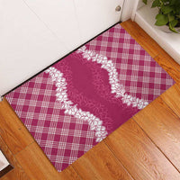 Hawaii Aloha Plumeria Lei Fuschia Palaka Rubber Doormat - Polynesian Pride