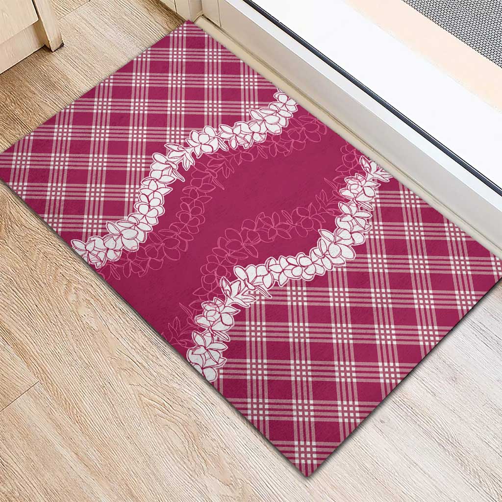 Hawaii Aloha Plumeria Lei Fuschia Palaka Rubber Doormat - Polynesian Pride