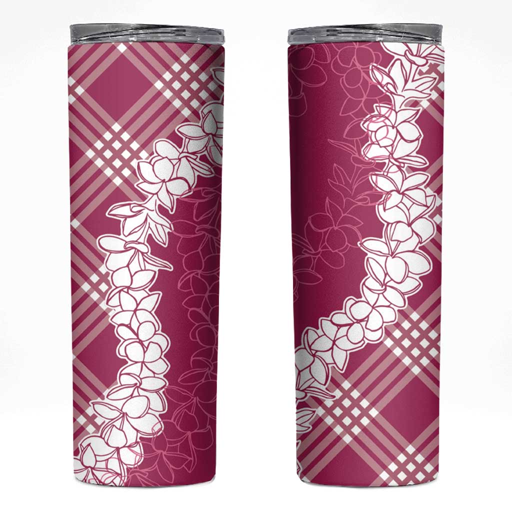 Hawaii Aloha Plumeria Lei Fuschia Palaka Skinny Tumbler LT7 Fuschia - Polynesian Pride