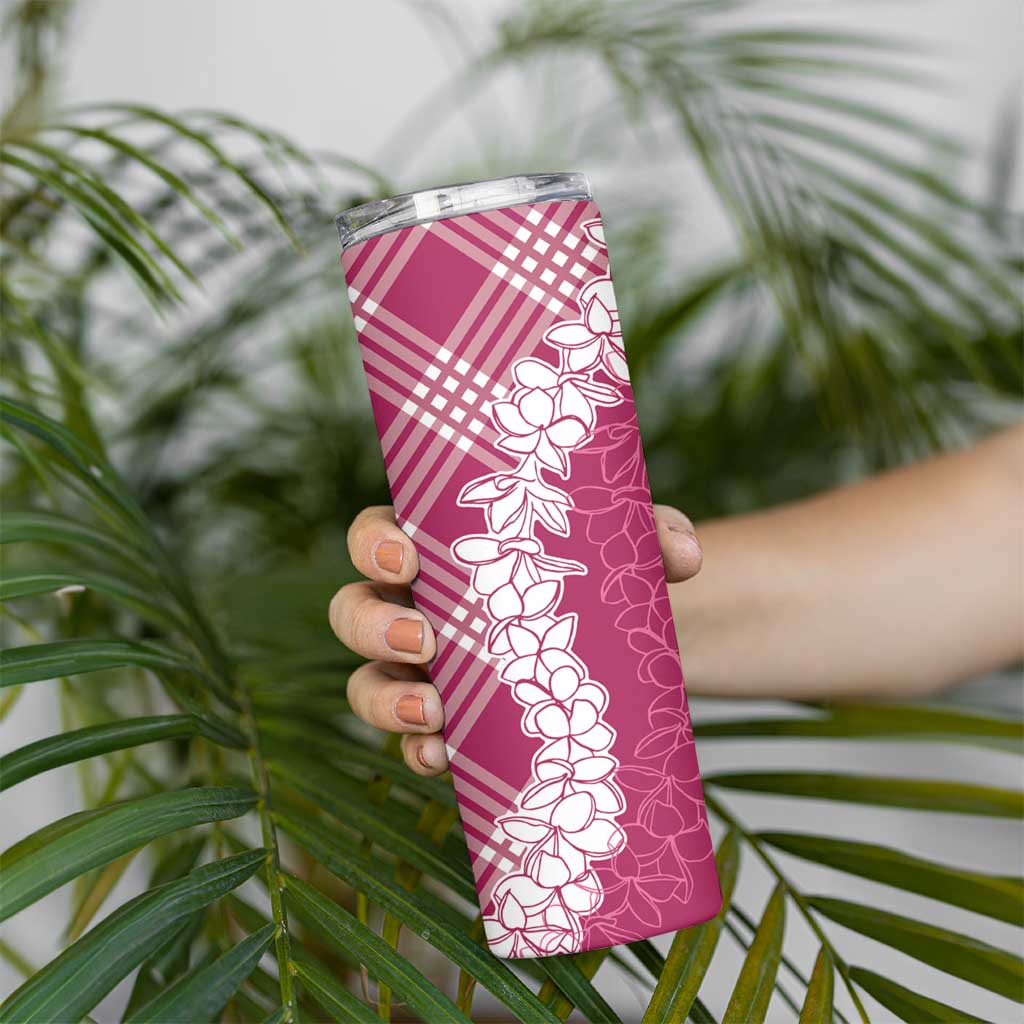 Hawaii Aloha Plumeria Lei Fuschia Palaka Skinny Tumbler LT7 - Polynesian Pride