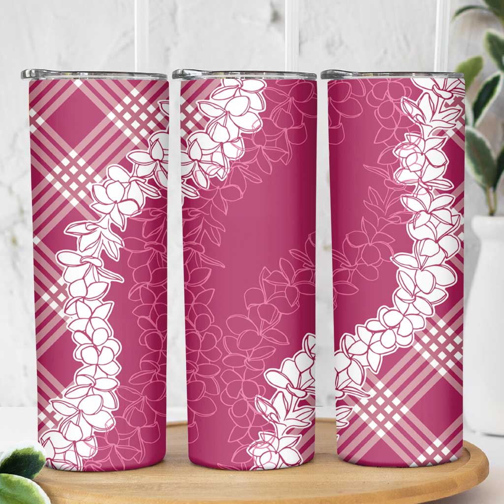 Hawaii Aloha Plumeria Lei Fuschia Palaka Skinny Tumbler LT7 - Polynesian Pride
