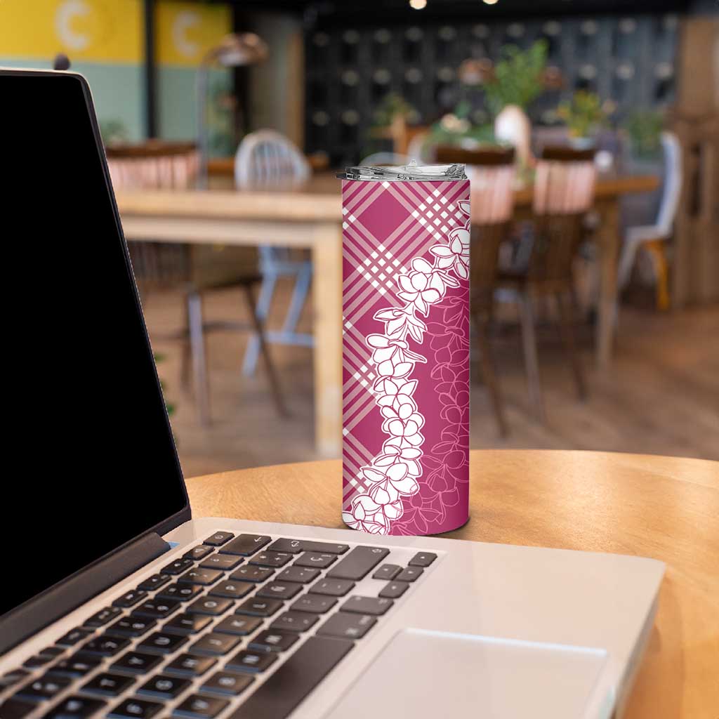 Hawaii Aloha Plumeria Lei Fuschia Palaka Skinny Tumbler LT7 - Polynesian Pride