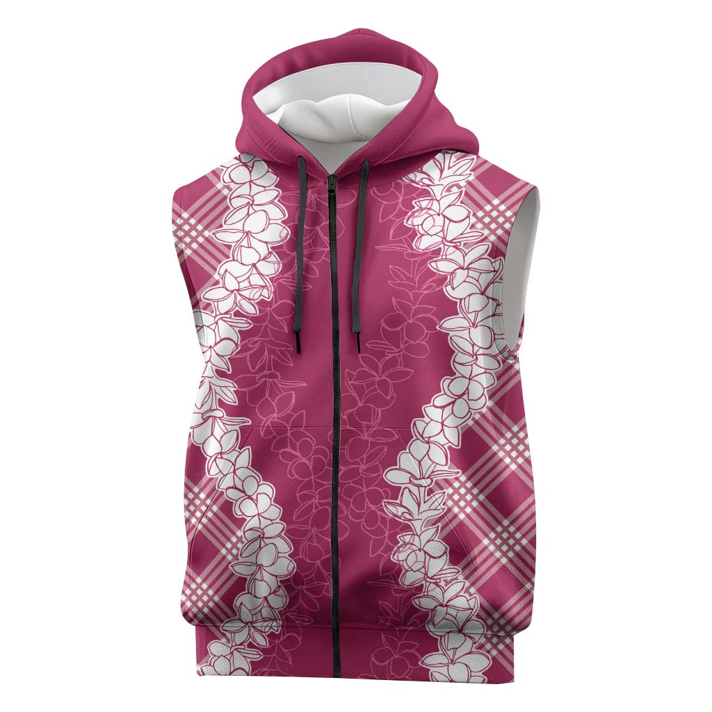 Hawaii Aloha Plumeria Lei Fuschia Palaka Sleeveless Zip Hoodie LT7 Fuschia - Polynesian Pride