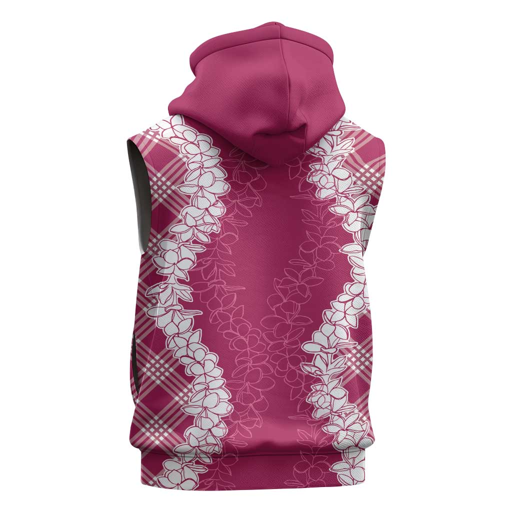 Hawaii Aloha Plumeria Lei Fuschia Palaka Sleeveless Zip Hoodie LT7 - Polynesian Pride