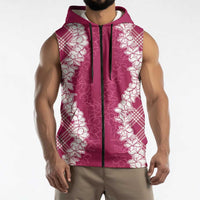 Hawaii Aloha Plumeria Lei Fuschia Palaka Sleeveless Zip Hoodie LT7 - Polynesian Pride