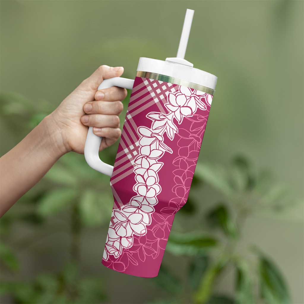 Hawaii Aloha Plumeria Lei Fuschia Palaka Tumbler With Handle - Polynesian Pride