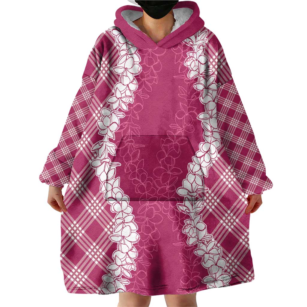 Hawaii Aloha Plumeria Lei Fuschia Palaka Wearable Blanket Hoodie LT7 - Polynesian Pride