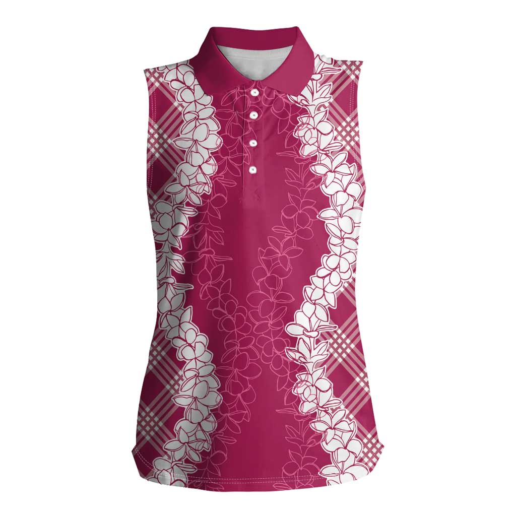 Hawaii Aloha Plumeria Lei Fuschia Palaka Women Sleeveless Polo Shirt LT7 Female Fuschia - Polynesian Pride