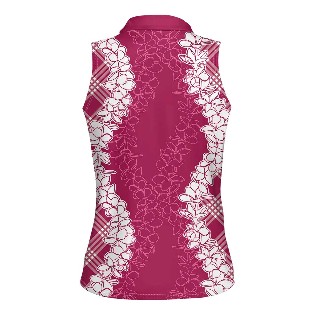Hawaii Aloha Plumeria Lei Fuschia Palaka Women Sleeveless Polo Shirt LT7 - Polynesian Pride