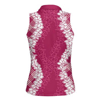 Hawaii Aloha Plumeria Lei Fuschia Palaka Women Sleeveless Polo Shirt LT7 - Polynesian Pride