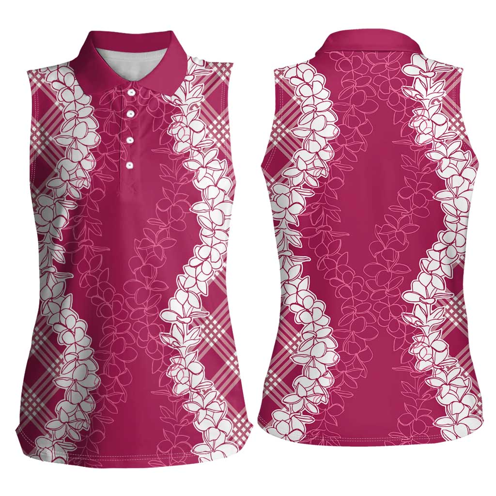 Hawaii Aloha Plumeria Lei Fuschia Palaka Women Sleeveless Polo Shirt LT7 - Polynesian Pride