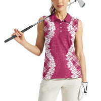 Hawaii Aloha Plumeria Lei Fuschia Palaka Women Sleeveless Polo Shirt LT7 - Polynesian Pride