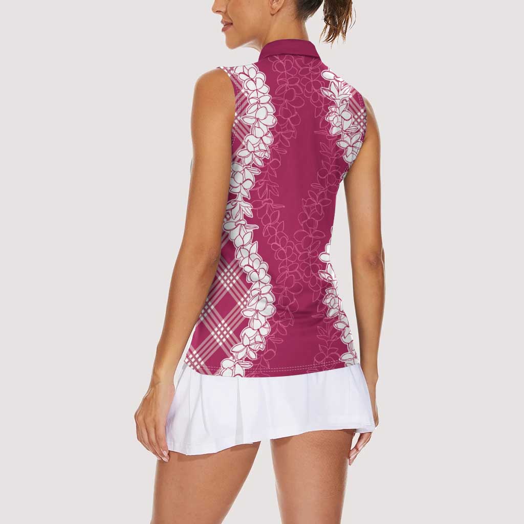 Hawaii Aloha Plumeria Lei Fuschia Palaka Women Sleeveless Polo Shirt LT7 - Polynesian Pride
