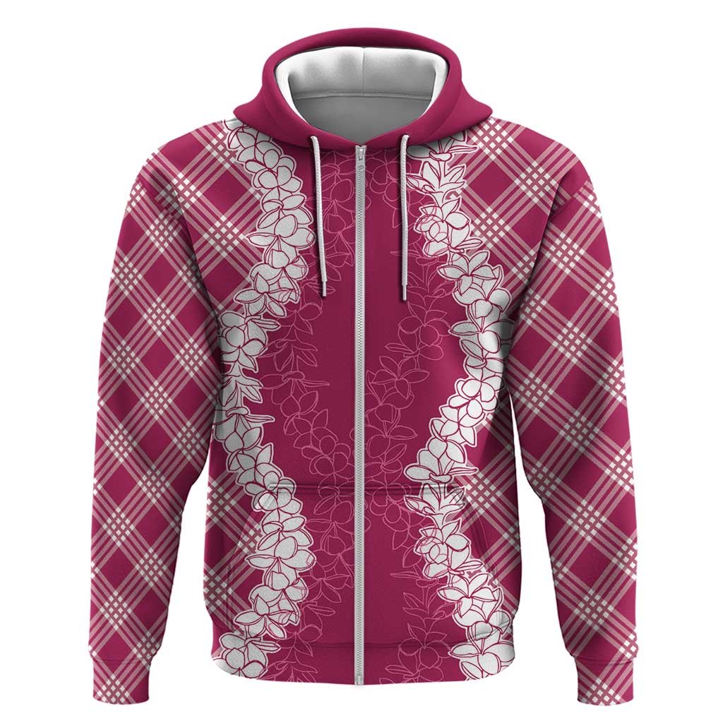 Hawaii Aloha Plumeria Lei Fuschia Palaka Zip Hoodie - Polynesian Pride