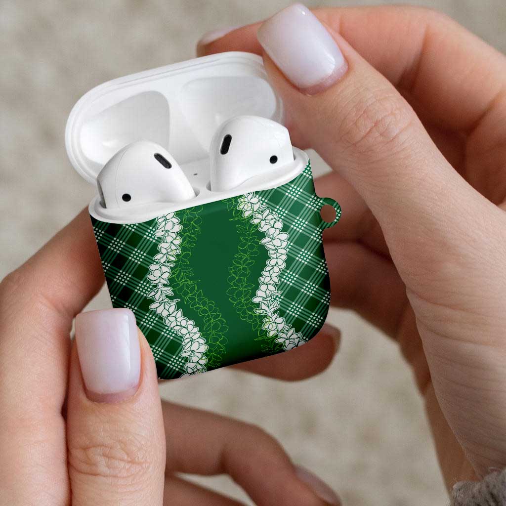 Hawaii Aloha Plumeria Lei Green Palaka AirPods Case - Polynesian Pride
