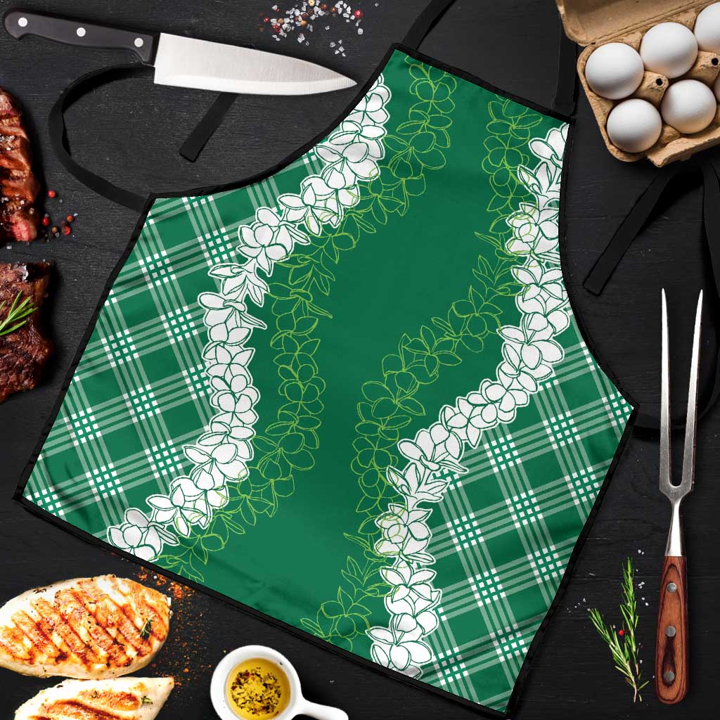 Hawaii Aloha Plumeria Lei Green Palaka Apron - Polynesian Pride