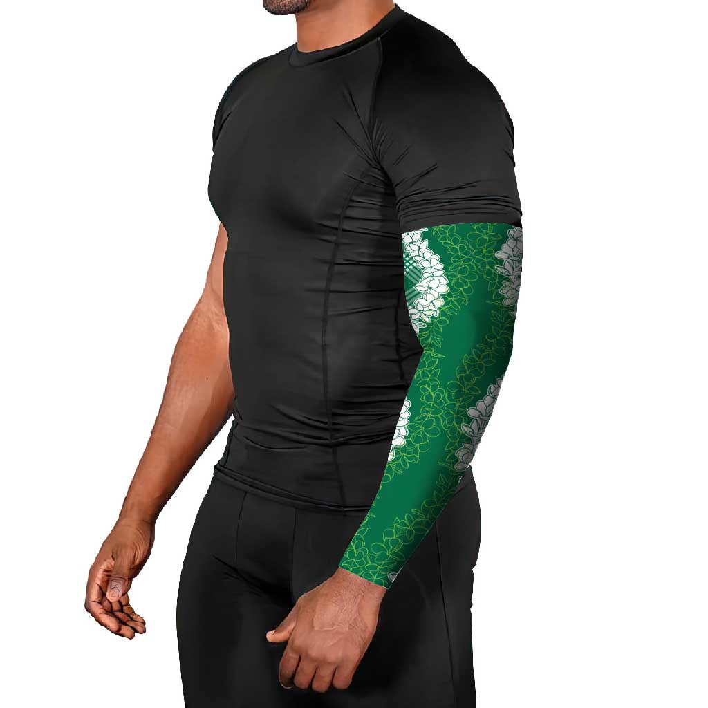 Hawaii Aloha Plumeria Lei Green Palaka Arm Sleeves - Polynesian Pride