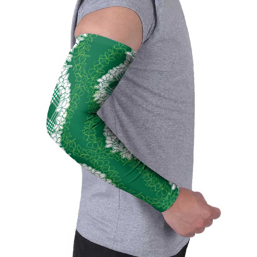 Hawaii Aloha Plumeria Lei Green Palaka Arm Sleeves - Polynesian Pride
