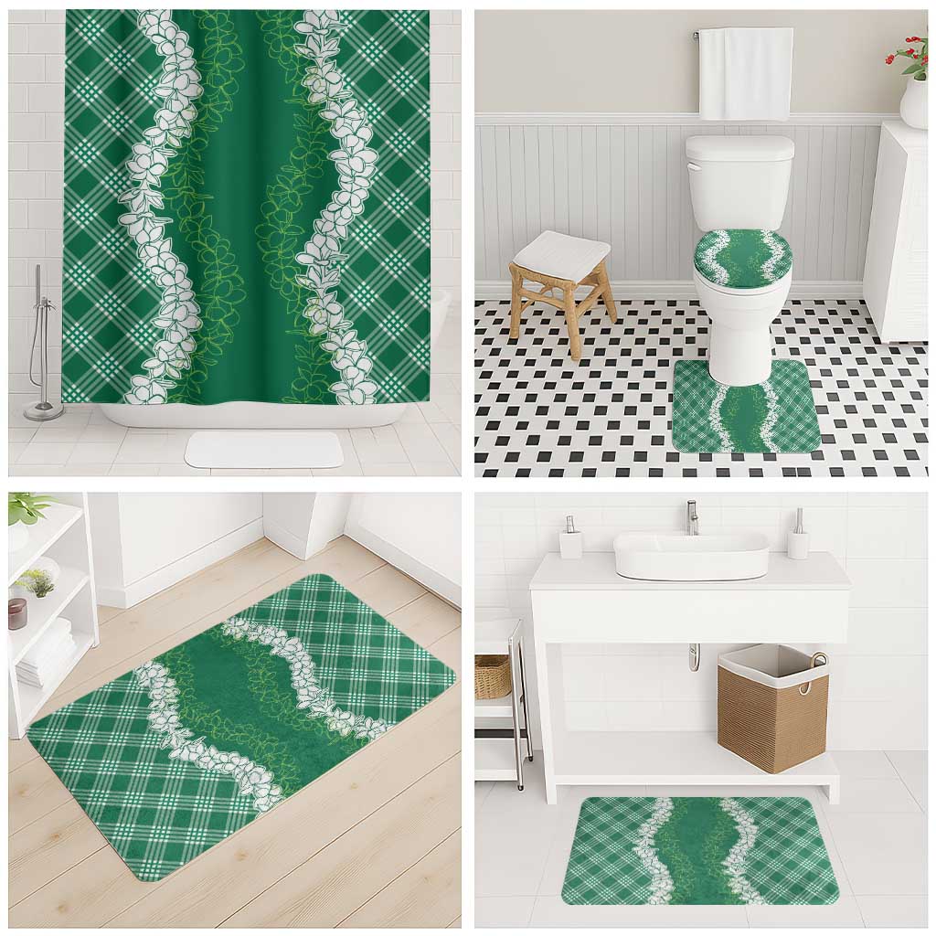 Hawaii Aloha Plumeria Lei Green Palaka Bathroom Set - Polynesian Pride