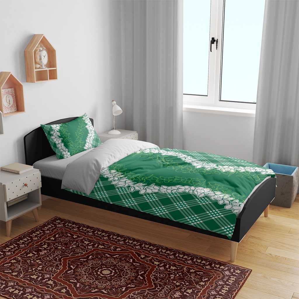 Hawaii Aloha Plumeria Lei Green Palaka Bedding Set - Polynesian Pride