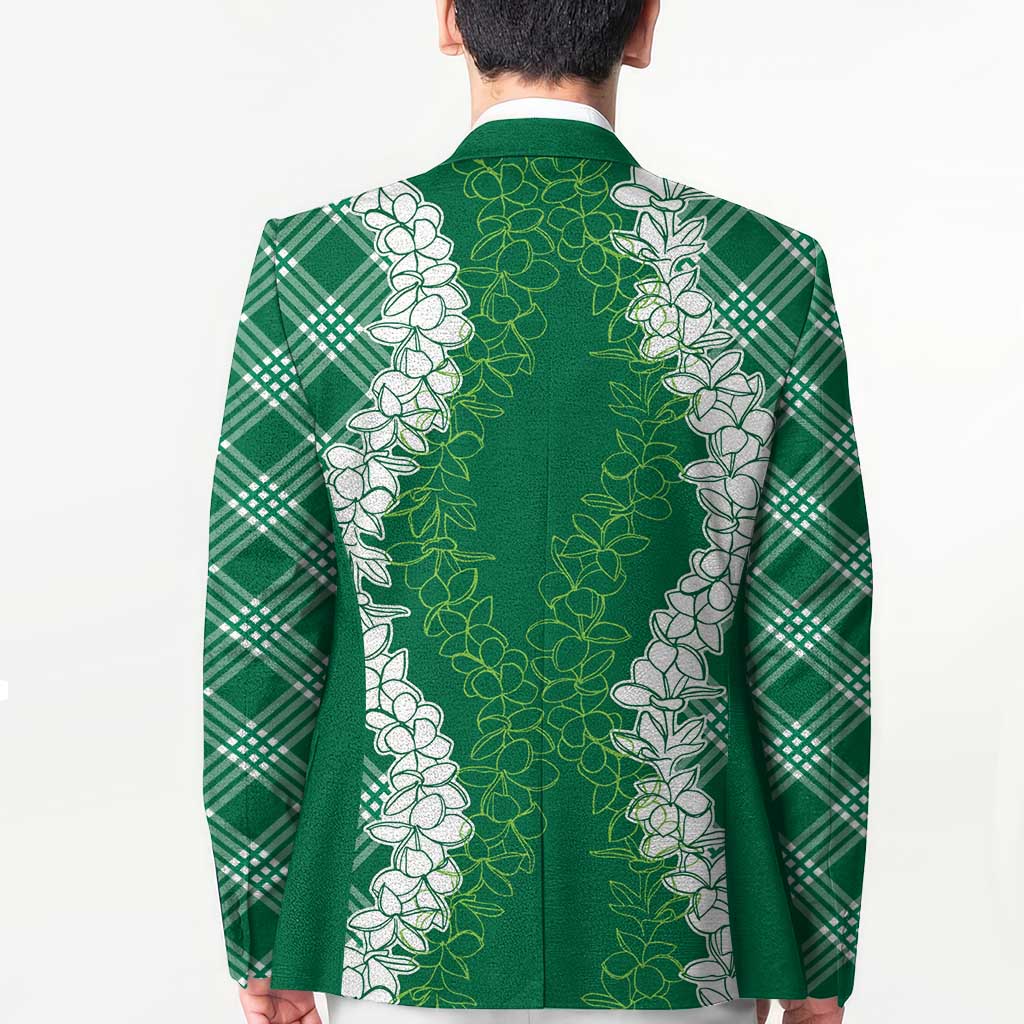 Hawaii Aloha Plumeria Lei Green Palaka Blazer - Polynesian Pride