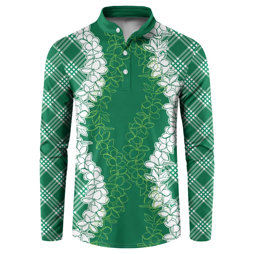 Hawaii Aloha Plumeria Lei Green Palaka Button Sweatshirt - Polynesian Pride