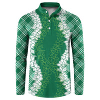 Hawaii Aloha Plumeria Lei Green Palaka Button Sweatshirt - Polynesian Pride