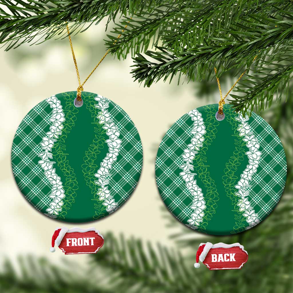 Hawaii Aloha Plumeria Lei Green Palaka Ceramic Ornament - Polynesian Pride