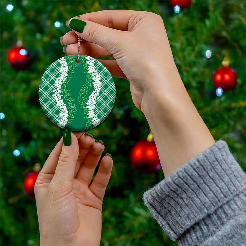 Hawaii Aloha Plumeria Lei Green Palaka Ceramic Ornament - Polynesian Pride