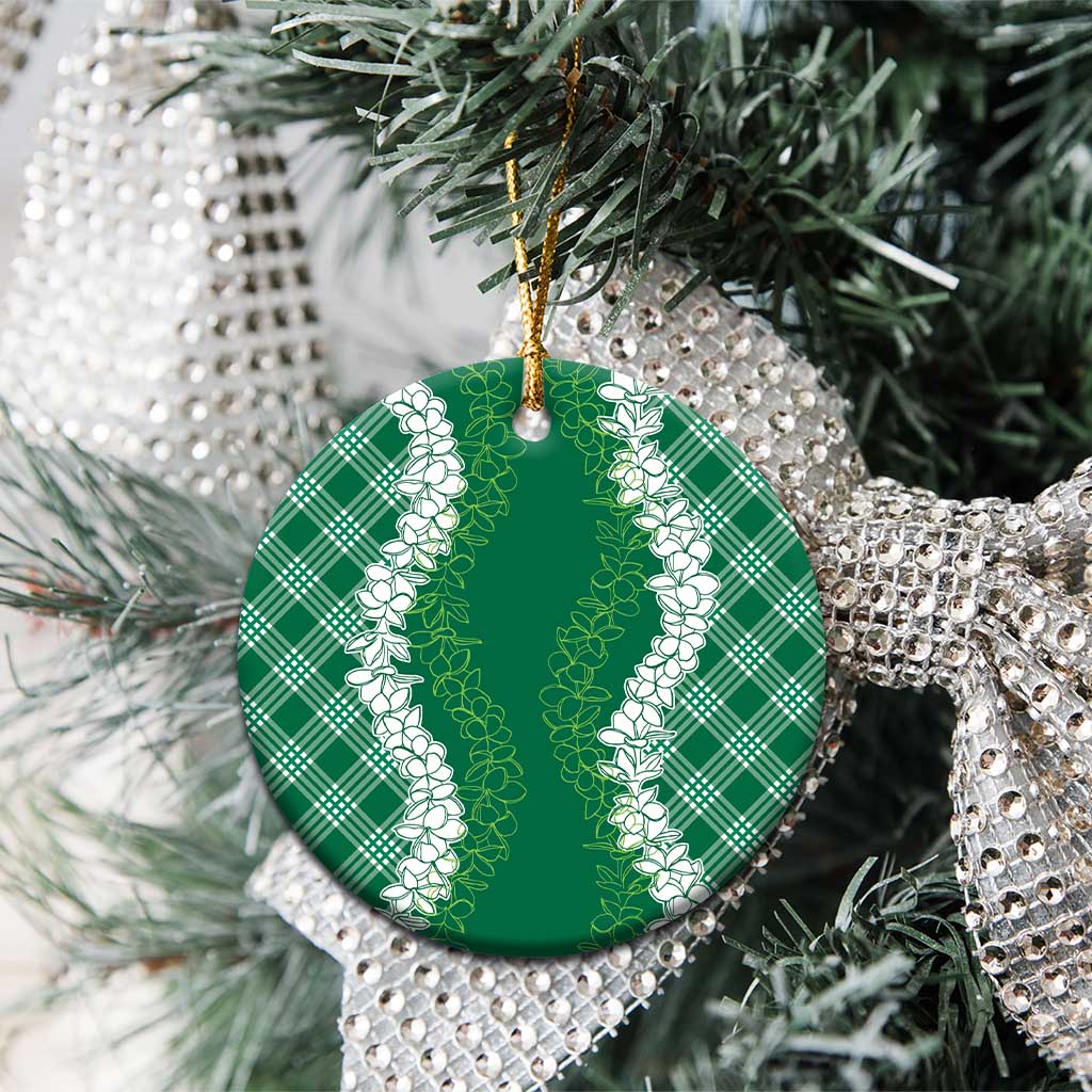 Hawaii Aloha Plumeria Lei Green Palaka Ceramic Ornament - Polynesian Pride