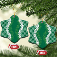 Hawaii Aloha Plumeria Lei Green Palaka Ceramic Ornament - Polynesian Pride