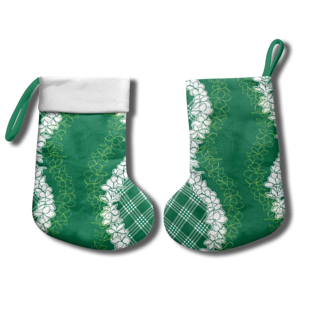 Hawaii Aloha Plumeria Lei Green Palaka Christmas Stocking - Polynesian Pride