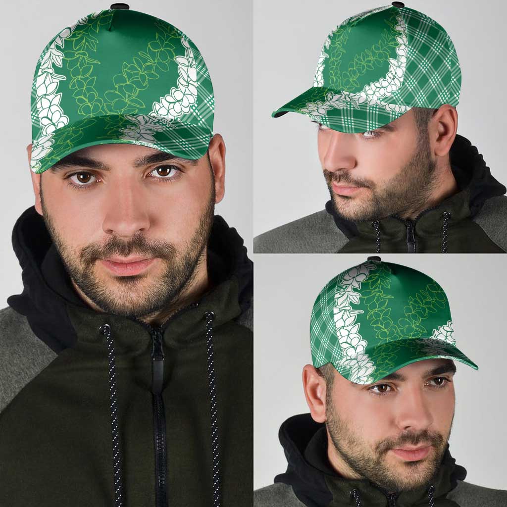 Hawaii Aloha Plumeria Lei Green Palaka Classic Cap - Polynesian Pride
