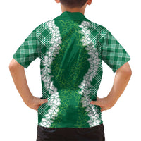 Hawaii Aloha Plumeria Lei Green Palaka Family Matching Long Sleeve Bodycon Dress and Hawaiian Shirt LT7 - Polynesian Pride