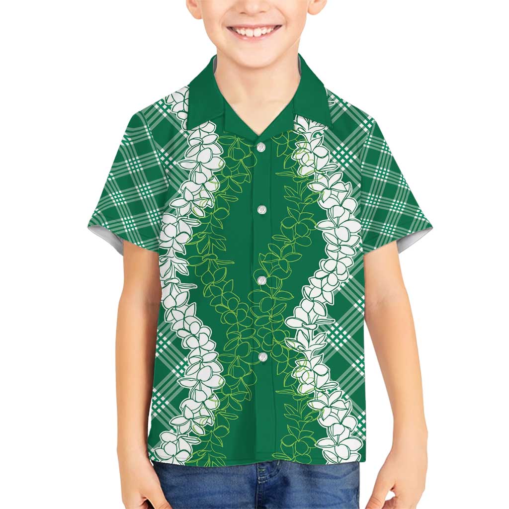 Hawaii Aloha Plumeria Lei Green Palaka Family Matching Long Sleeve Bodycon Dress and Hawaiian Shirt LT7 Son's Shirt Green - Polynesian Pride