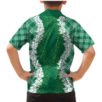 Hawaii Aloha Plumeria Lei Green Palaka Family Matching Mermaid Dress and Hawaiian Shirt LT7 - Polynesian Pride