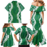 Hawaii Aloha Plumeria Lei Green Palaka Family Matching Mermaid Dress and Hawaiian Shirt LT7 - Polynesian Pride