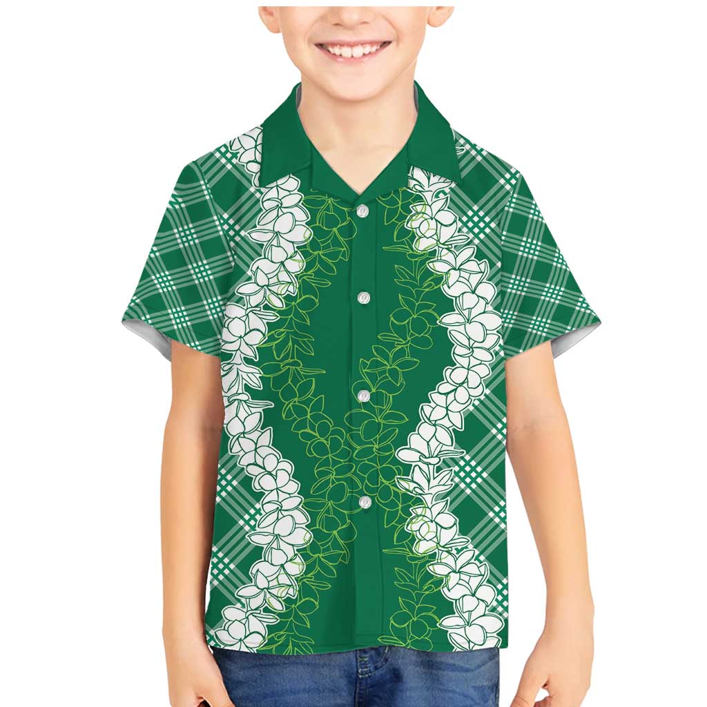 Hawaii Aloha Plumeria Lei Green Palaka Family Matching Mermaid Dress and Hawaiian Shirt LT7 Son's Shirt Green - Polynesian Pride