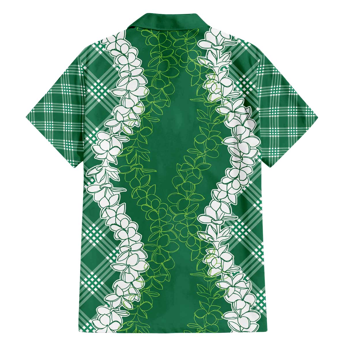 Hawaii Aloha Plumeria Lei Green Palaka Family Matching Off The Shoulder Long Sleeve Dress and Hawaiian Shirt LT7 - Polynesian Pride