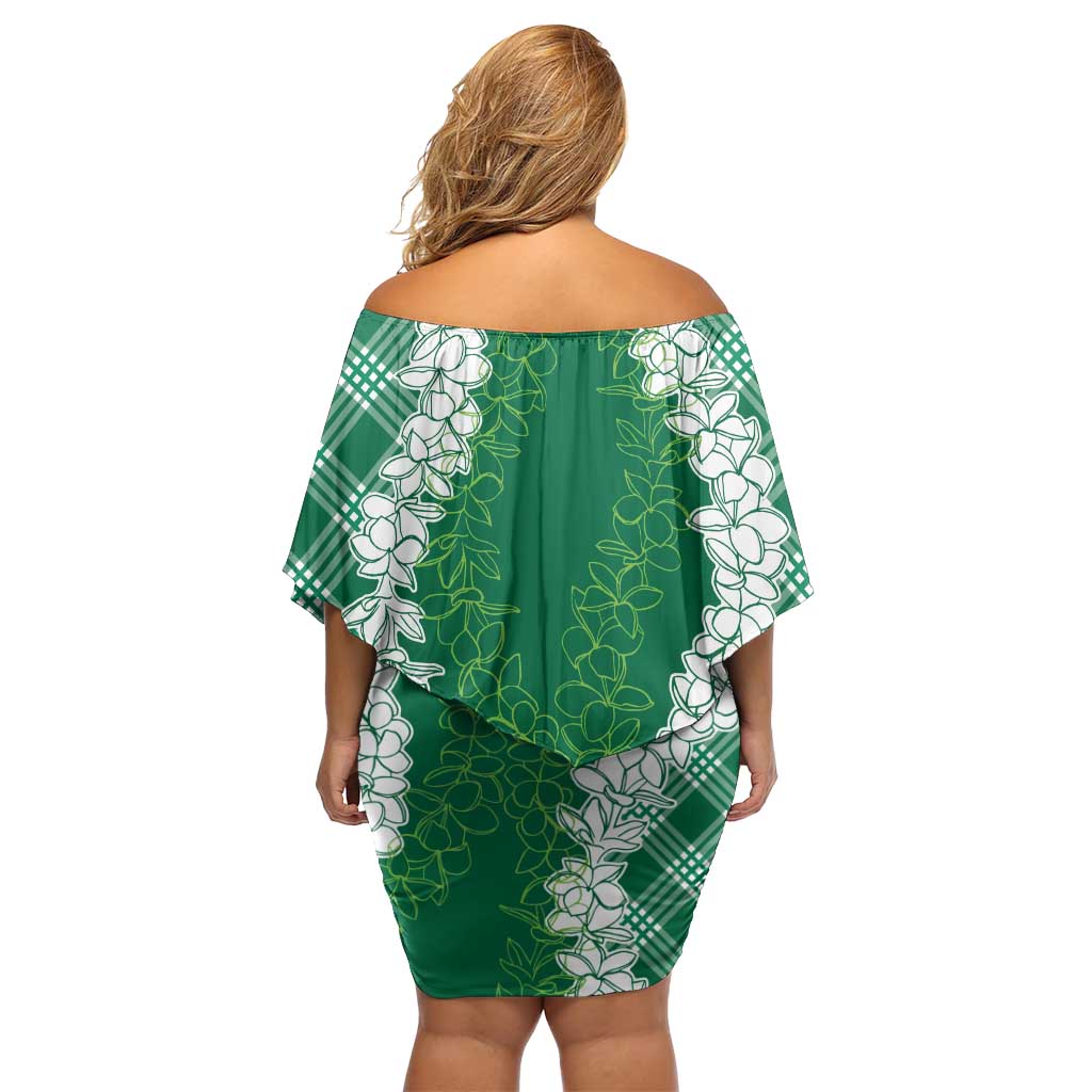 Hawaii Aloha Plumeria Lei Green Palaka Family Matching Off Shoulder Short Dress and Hawaiian Shirt LT7 - Polynesian Pride