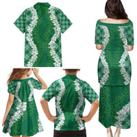 Hawaii Aloha Plumeria Lei Green Palaka Family Matching Puletasi and Hawaiian Shirt LT7 - Polynesian Pride