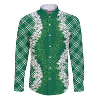 Hawaii Aloha Plumeria Lei Green Palaka Family Matching Short Sleeve Bodycon Dress and Hawaiian Shirt LT7 Dad's Shirt - Long Sleeve Green - Polynesian Pride