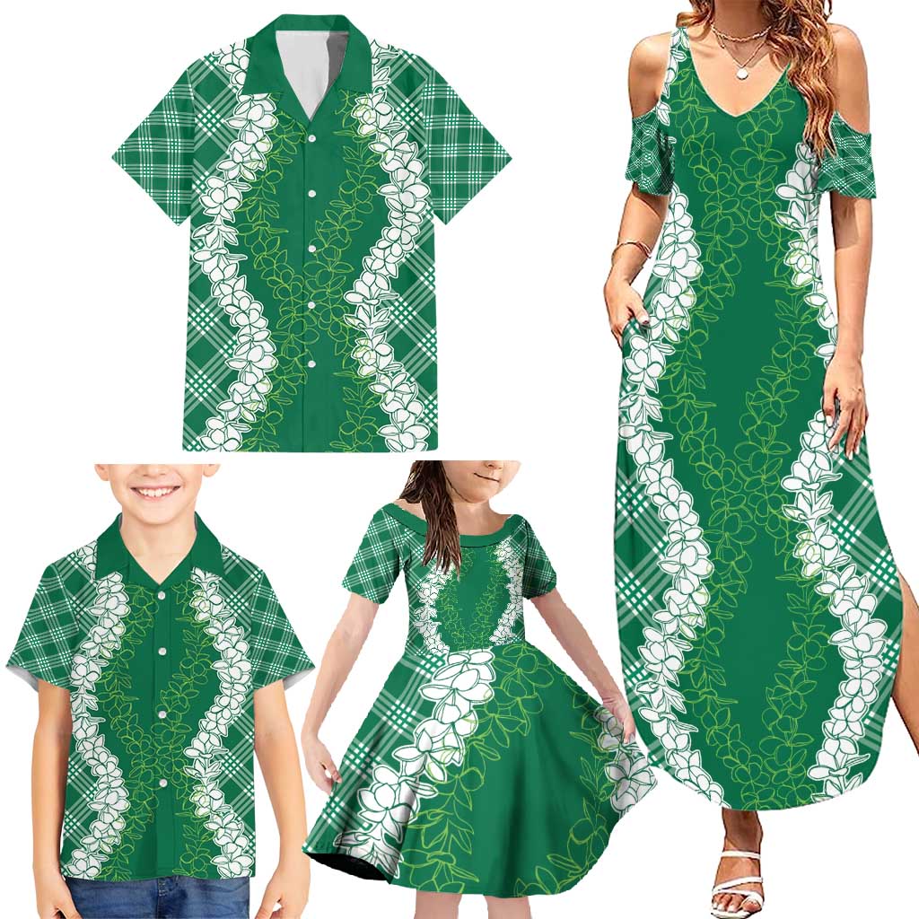 Hawaii Aloha Plumeria Lei Green Palaka Family Matching Summer Maxi Dress and Hawaiian Shirt LT7 - Polynesian Pride