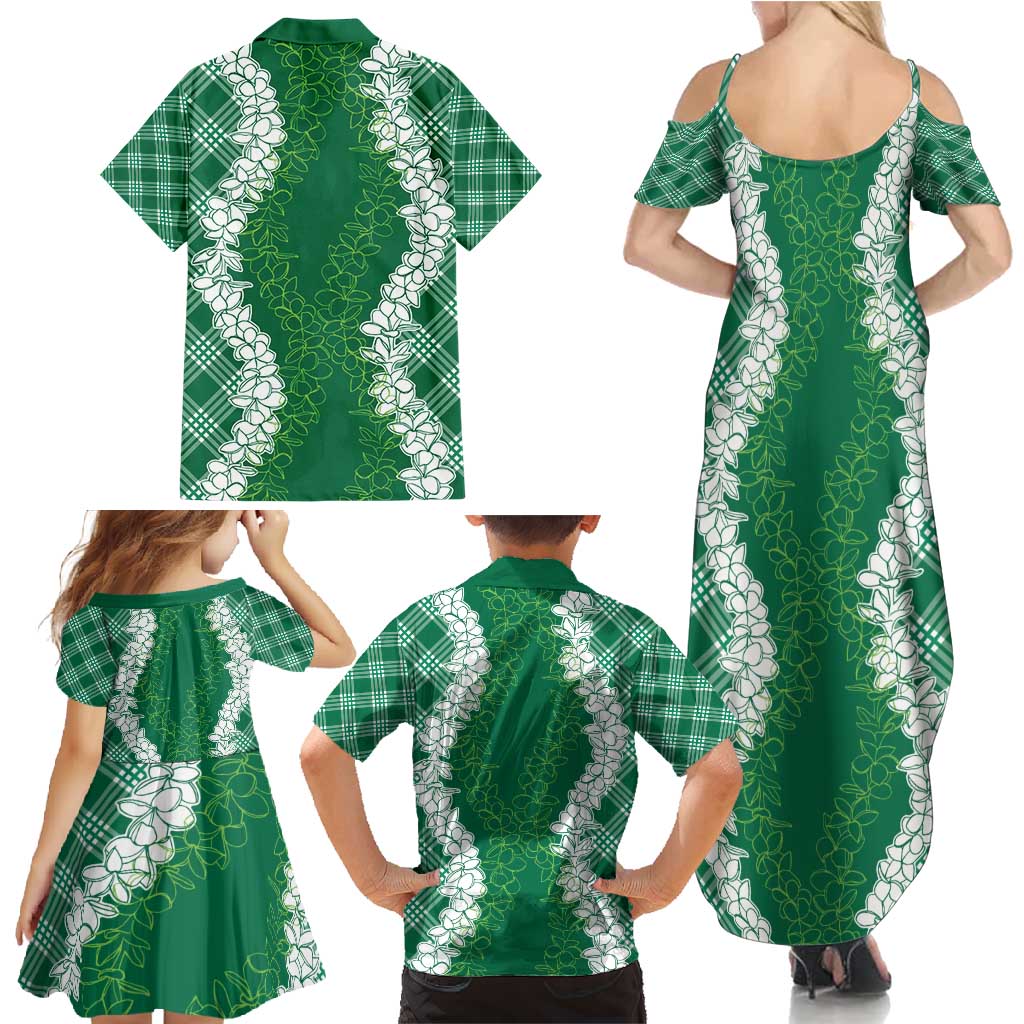 Hawaii Aloha Plumeria Lei Green Palaka Family Matching Summer Maxi Dress and Hawaiian Shirt LT7 - Polynesian Pride