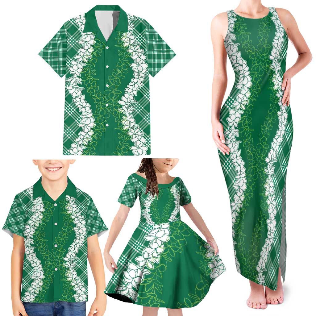 Hawaii Aloha Plumeria Lei Green Palaka Family Matching Tank Maxi Dress and Hawaiian Shirt LT7 - Polynesian Pride